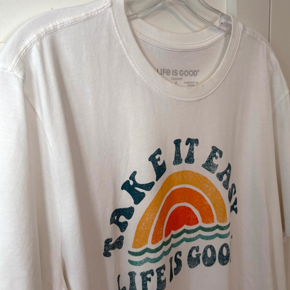 Life is Good Men's White Take It Easy Sunset‎ Crusher Tee in Size L - Picture 5 of 12